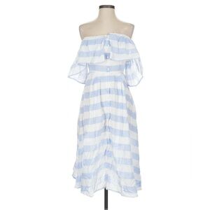 Lulu's Blue and White Striped Off-Shoulder Dress